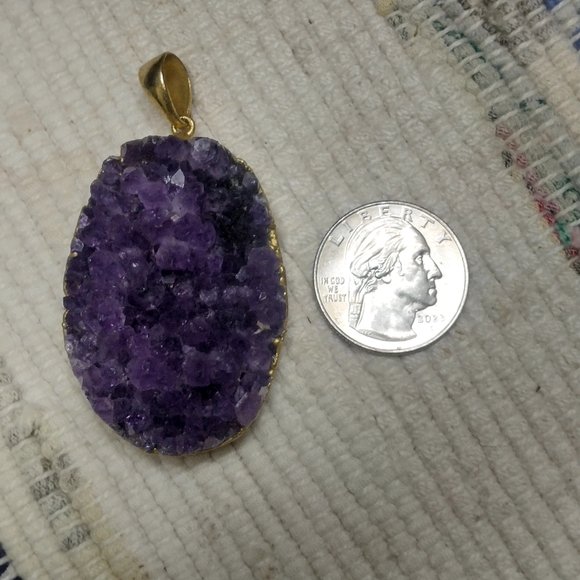 Purple Amethyst Druzy Pendant Necklace - Picture 3 of 4